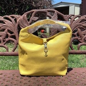 NWOT Vegan Leather Yellow Hook Close GoldTone Hardware Tote/Shoulder Bag